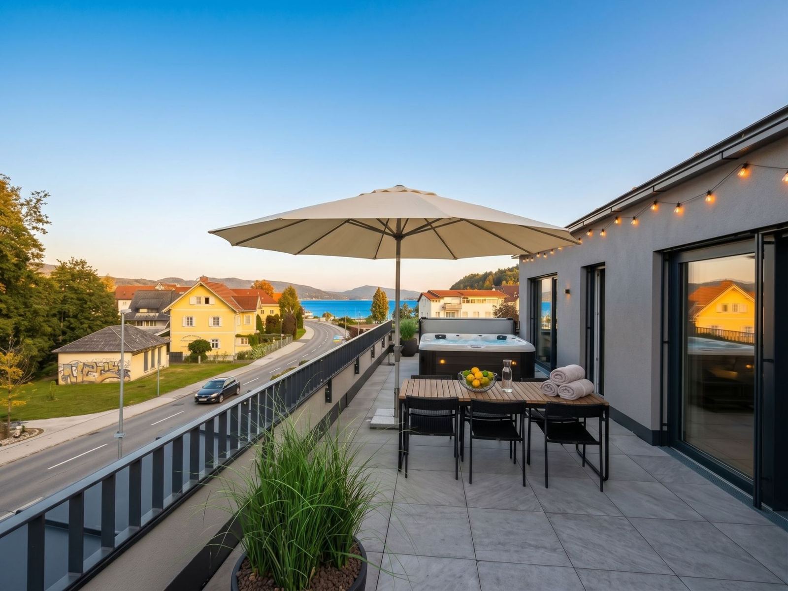 Penthouse-Dachterrasse mit Seeblick – seeerleben Reifnitz